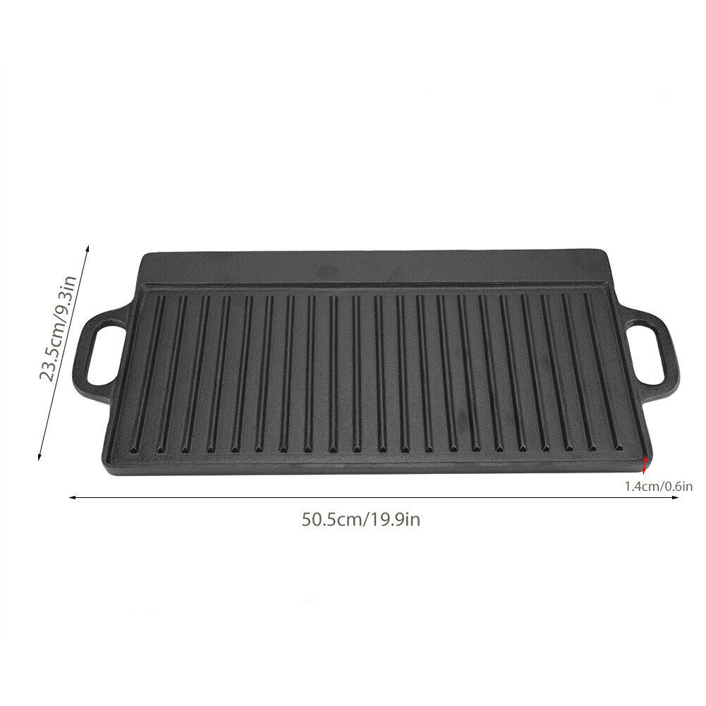 Large Non Stick Cast Iron Griddle Pan Skillet Cooking Plate Hob Stove