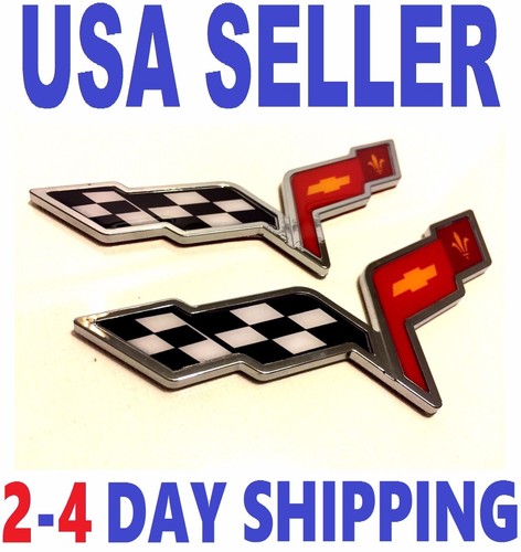 ๐บ๐ธ X2 CORVETTE X2 QUALITY Cross Flags TRUCK EMBLEM sign logo SELF ADHESIVE - Picture 2 of 8