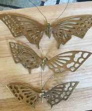 Lou Ehrlich Set 3  Brass Wall Butterflies Vintage Retro 70s Mid Century Modern