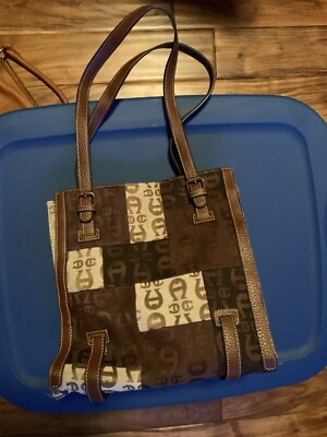 Etienne Aigner Signature Patchwork Canvas And Vegan Leather Tote Bag
