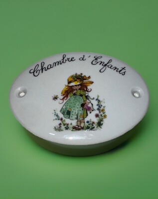 Porcelain French Handpainted Door Plaque Chambre d  Enfants Little Girl Noirlac 