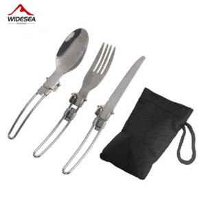 3pce Camping Dinnerware Set Stainless Steel Cutlery Fork Camping tableware K3W2