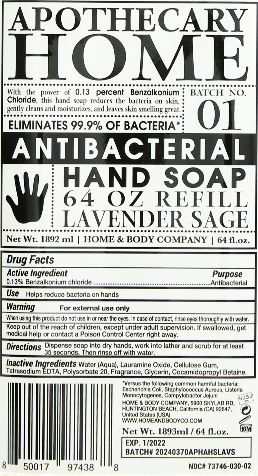 Apothecary Home Hand Soap, 64 Oz. Refill, Lavender Sage Fragrance eBay