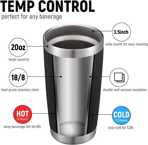 20oz Double Wall Vacuum Insulated Travel Mug - 12 Pack for Hot & Cold Drinks - Picture 4 of 8