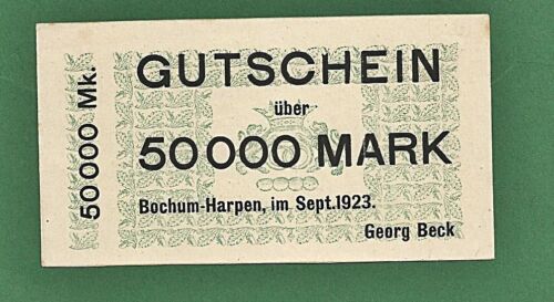 04 026 Notgeld Bochum-Harpen Bäckerei Georg Beck 50 000 Mark, Sept. 1923