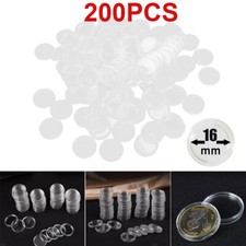 200Pieces 16mm Coin Holder Capsules Clear Round Plastic Coin Container Case