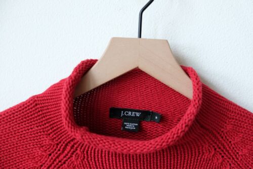 Womens J Crew Oarsman Fisherman Rollneck Sweater Medium Red Cotton 90s Y2K - Picture 3 of 4