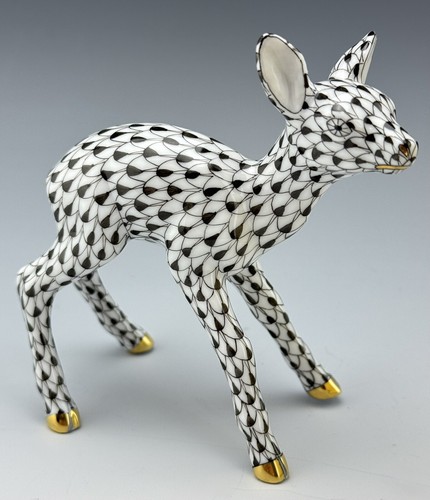 ๐ฆ NEW in BOX HEREND Deer Fawn Black Fishnet Figurine ($565 Retail) - Picture 2 of 6