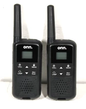 Two (2) Talk Onn Black Handheld Walkie Talkies Up To 16 Miles tested & working