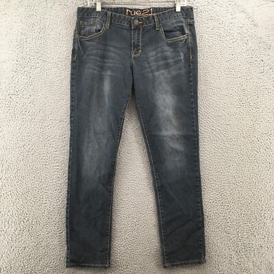 Rue21 Skinny Jeans Womens 13/14 Short (actual 34x29.5) Blue Denim Mid Rise Zip
