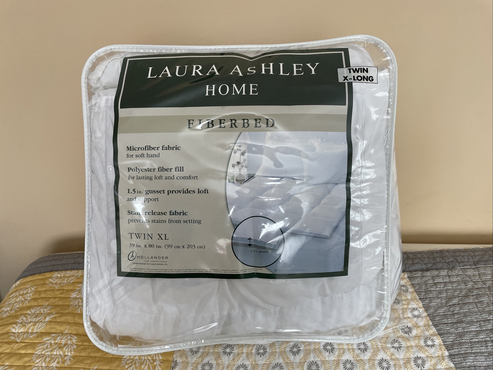 Laura Ashley Home Twin XL Fiberbed Topper 39x80” Dorm Room, XL Bunk