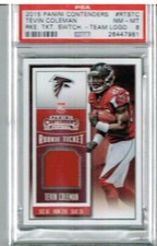 2015 Panini Contenders Tevin Coleman Rookie Ticket Swatches Team Logo PSA 8