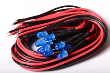 10 FOGGY DIFFUSED BLUE LEDS 5mm WIRED 30cm WITH RESISTANCE 12v WITH CABLE A1B9