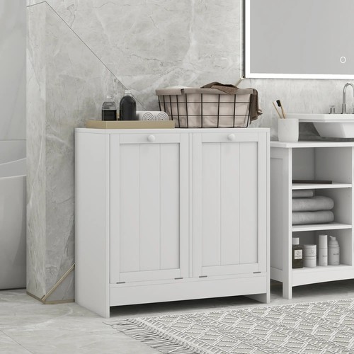 Modern Bathroom Tilt-Out Laundry Cabinet 2 Compartments Storage Unit White - Picture 2 of 12