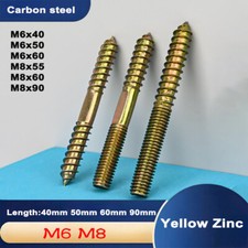 M6 M8 Double Ended Dowel Screw Wood Threaded Self Tapping Rod Bar Bolts Stud