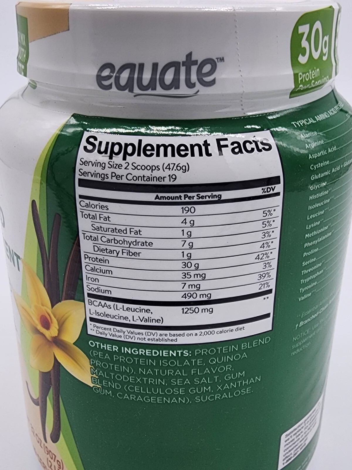 Equate Plant Based Protein Supplement Smooth Vanilla Advanced Recovery