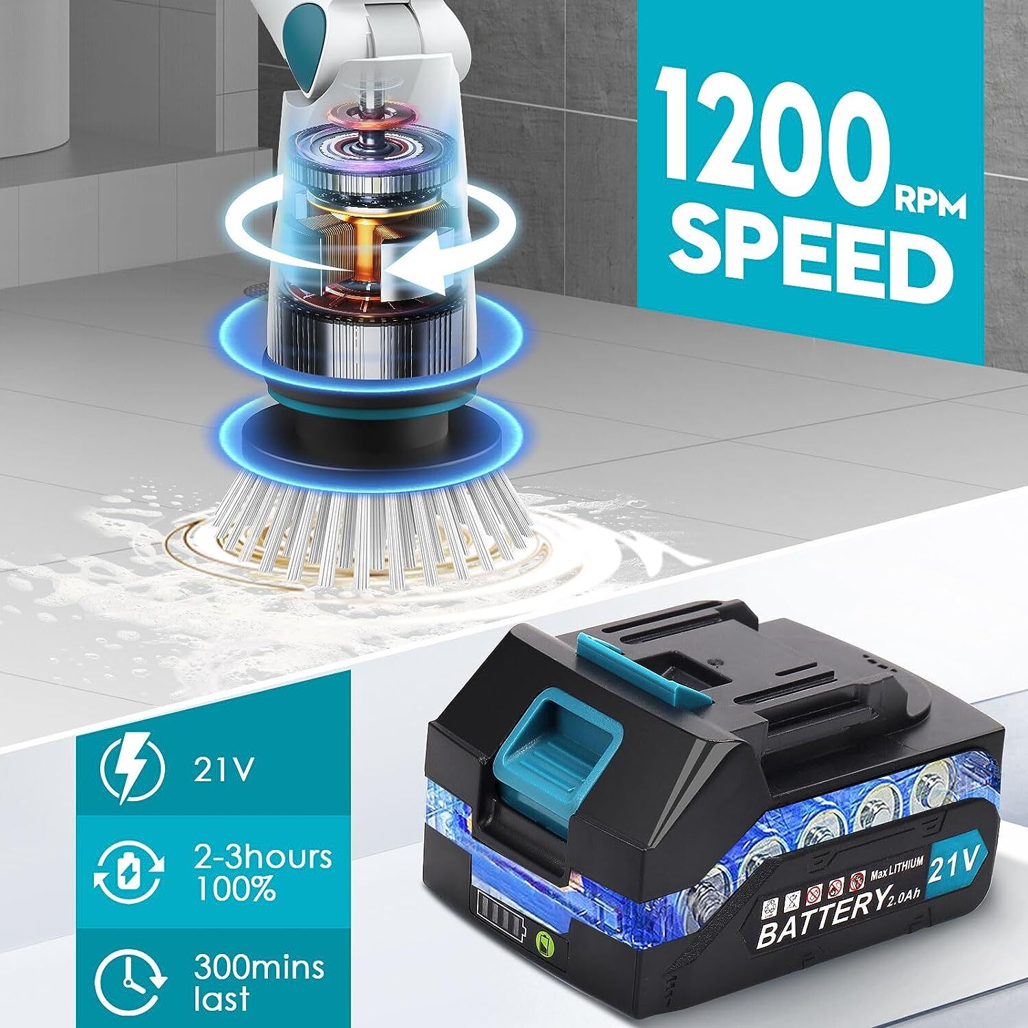 Cordless Electric Spin Scrubber,Battery Powered Tile Turbo Scrub