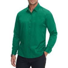 Men's Muscle Dress Shirts Slim Fit Stretch Long Sleeve Casual Button Down Shi...