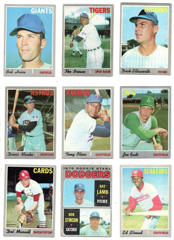 Nice Lot Of (9) 1970 Topps Baseball. #510 Tony Oliva HOF. Sale Price