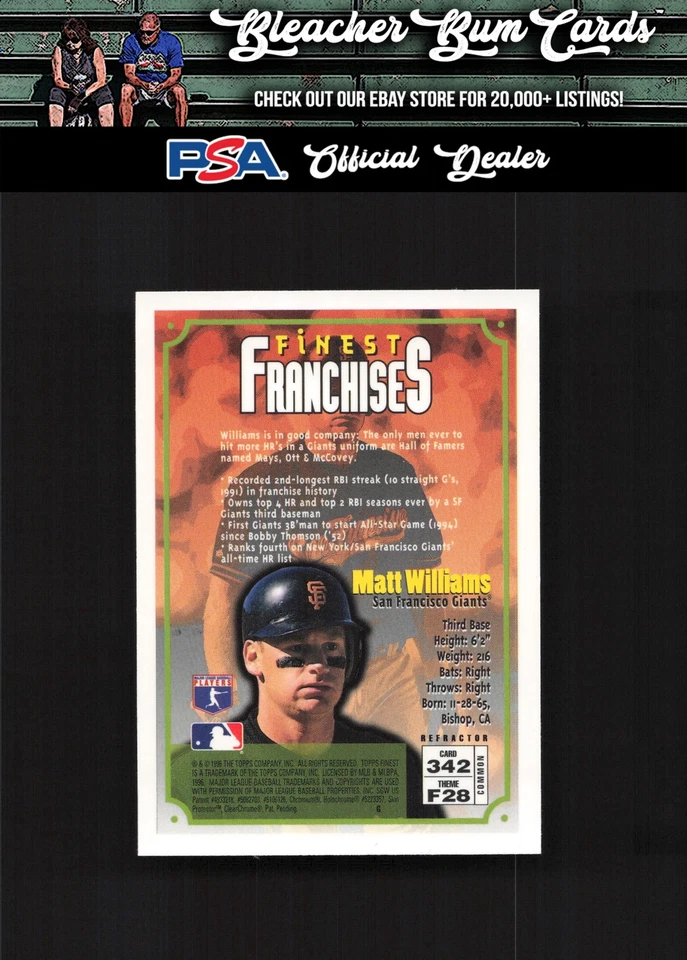 1996 Topps Finest 342 Matt Williams Refractor With Protector - Image 2 of 2