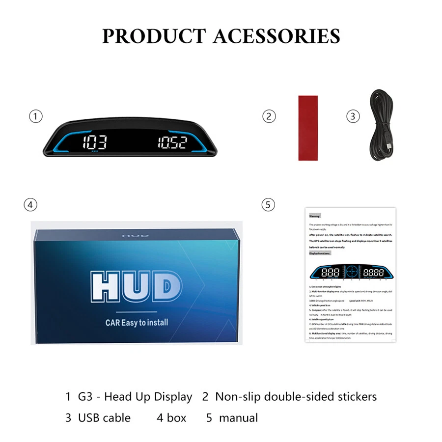 HUD Calibre GPS Coche Head Up Pantalla Digital Velocímetro Alarma Auto Accesorios MPH Foto 2 de 4