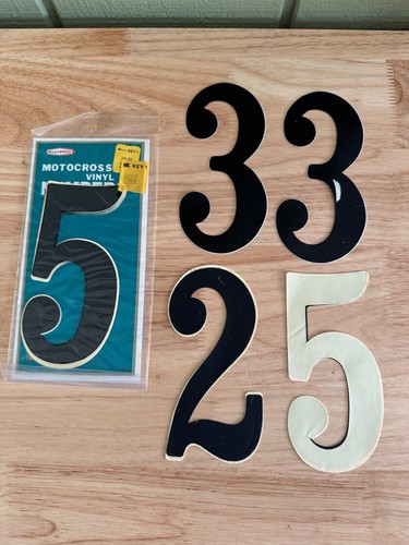 5 NOS 1970's Black Vinyl Number Plate Decals Motocross BMX Vintage Kmart All Pro