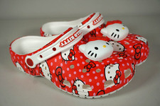 Hello Kitty Crocs Classic Clog All Over Graphic White Red Women Size 8