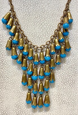 Miriam Haskell Attributed Unsigned 1930-40s Waterfall Blue Bead Bib 16  Necklace