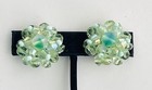 Faceted Pale Green Crystal Beaded Cluster Clip On Earrings Marked "Germany" — photo 1