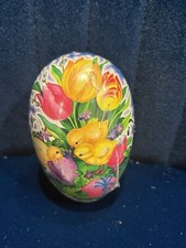 Antique German Paper Mache Easter Egg 3.5  Candy Container Chicks Tulips