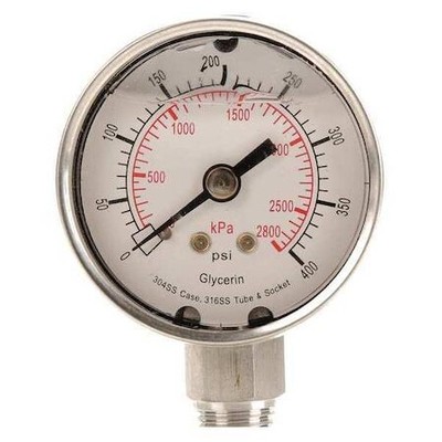 Zoro Select 4Cfg3 Commercial Pressure Gauge, 0 To 400 Psi, 2 In Dial, 1/4 In