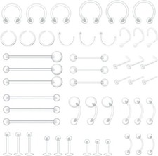 48Pcs Clear Piercing Retainers Jewellery Plastic Nose Tongue Nipple Belly Bars..