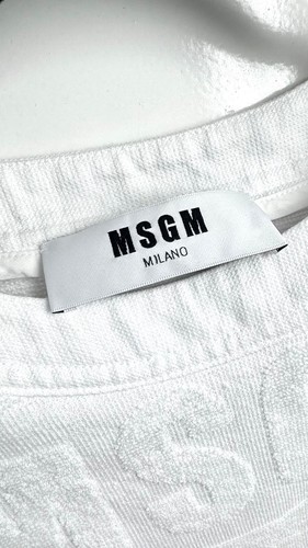 New never used, Authentic MSGM Embossed White Oversized Cropped T-shirt Top XS 6 - Picture 6 of 8