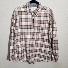 Weatherproof Vintage Shirt Mens Large Brown White Plaid Flannel Button Down