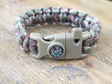 Paracord Survival Hiking Bracelet Fire Starter Compass Whistle,