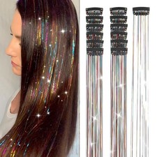 Hair Tinsel 12Pcs Clip in Rainbow Hair Accessories 20.5 Inch Fairy Hair Tinse...