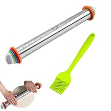 Rolling Pin, Adjustable Roller Pin with 4 Size Removable Thickness Rings Oi...