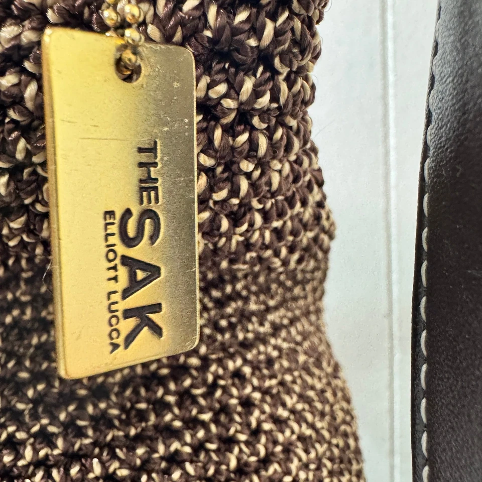 The Sak Elliott Lucca Woven Nylon Shoulder Bag Brown Leather Trim Hobo Purse - Image 2 of 4