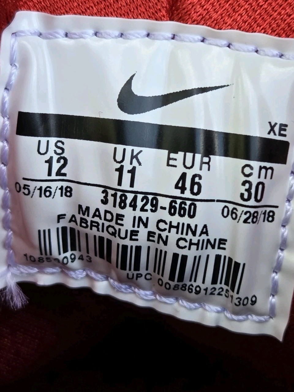 Nike Air Huarache Men's Size 12 Varsity Red  318429-660 Pre-owned