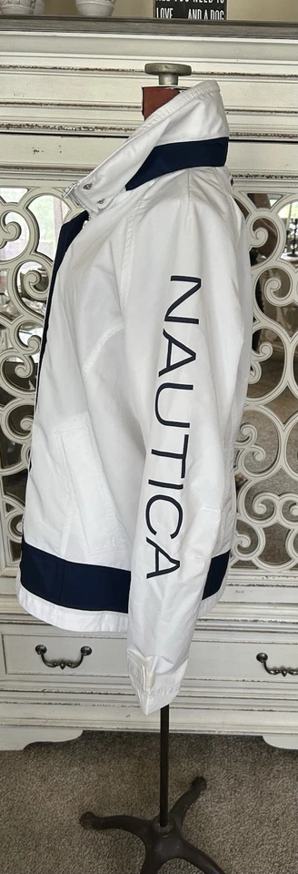 Cortavientos con capucha para mujer Nautica blanca/azul marino (L)(NUEVA SIN ETIQUETAS) Foto 4 de 4