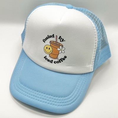 Fueled By Iced Coffee Foam Trucker 2-Tone Hat Cap Snapback Adjustable Blue