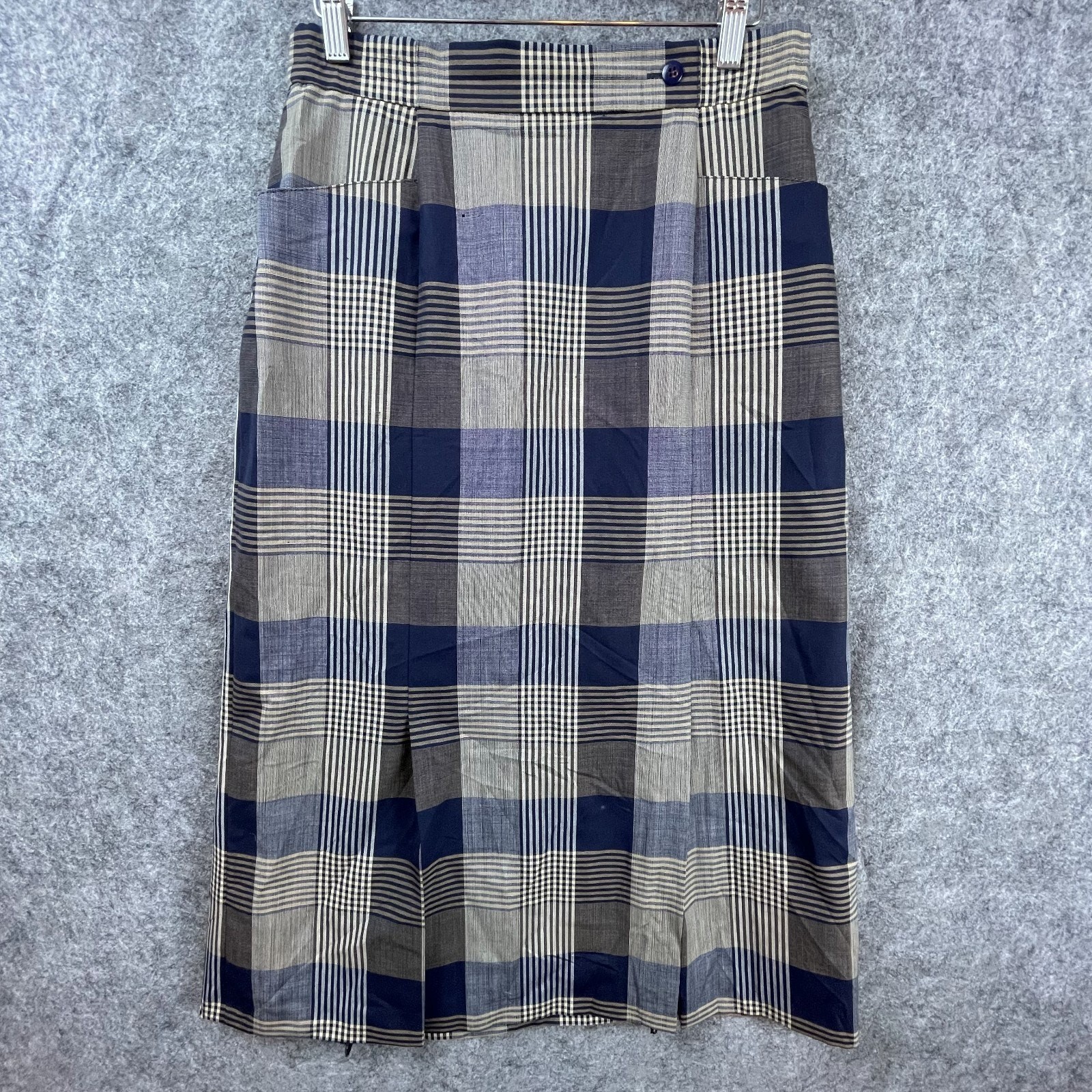 Vintage 40s Blue Gray Plaid Trevira Skirt Medium Academia Schoolgirl Style