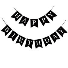Happy Birthday Banner, Black Happy Birthday Decorations Birthday Sign for Bir...