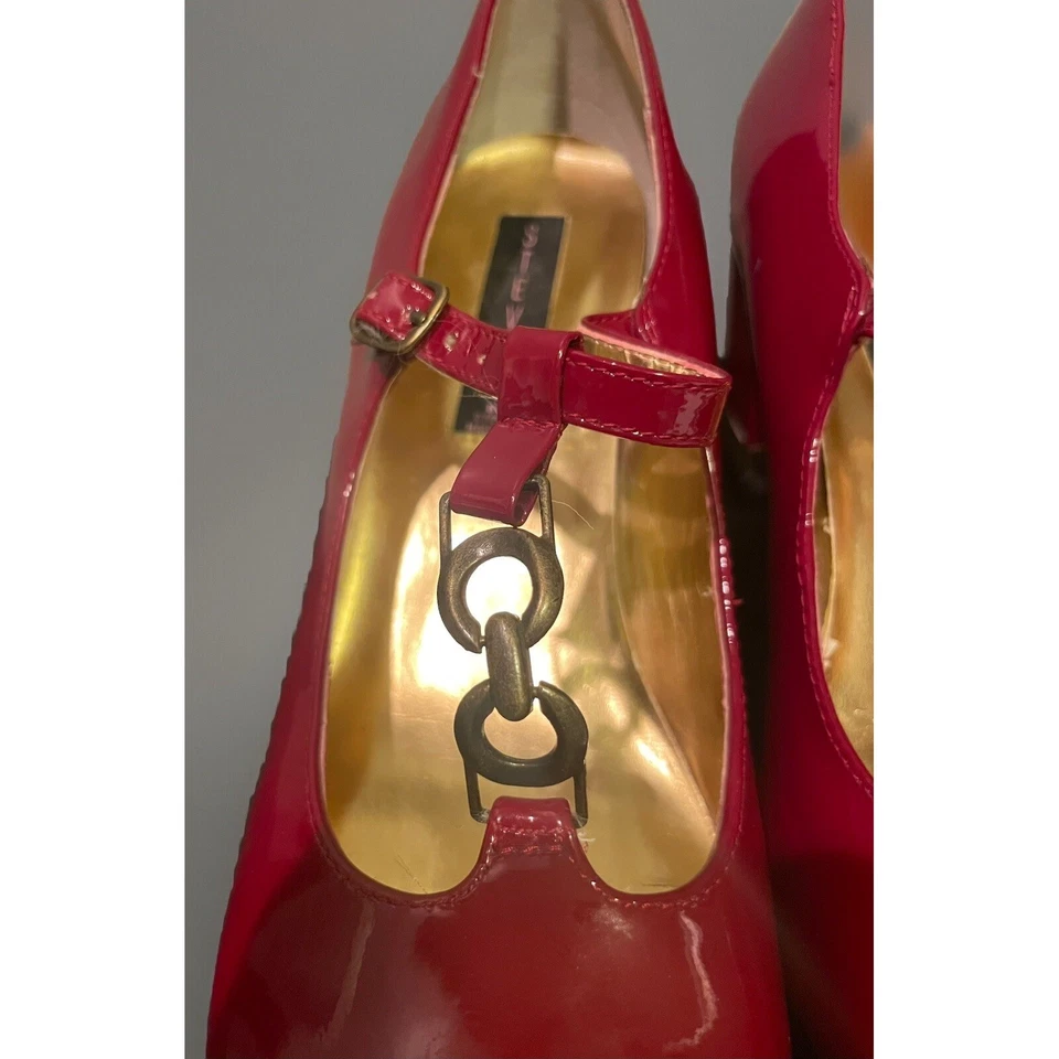 Steve Madden De Colección Para Mujer Rojo Charol T-Correa Bloque 3" Tacón Talla 8 Foto 3 de 4