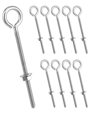 10 Pack 1/4  x 4  Stainless Steel Eye Bolts Long Threaded w/ Nuts 160lb WLL Load