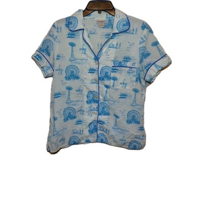 Bed Head Pajama Top White Blue Button Down Size Medium Womens Thin Coney Island