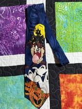 Vtg 1997 Looney Tunes Tasmanian Taz Devil Halloween Bat Tie Bats Pumpkin Ghosts