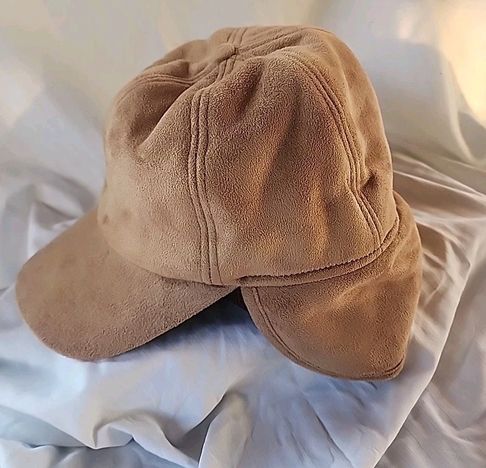 Coleman Outdoor Hat Cap Size Med/Lg Tan Suede Shearling Lined