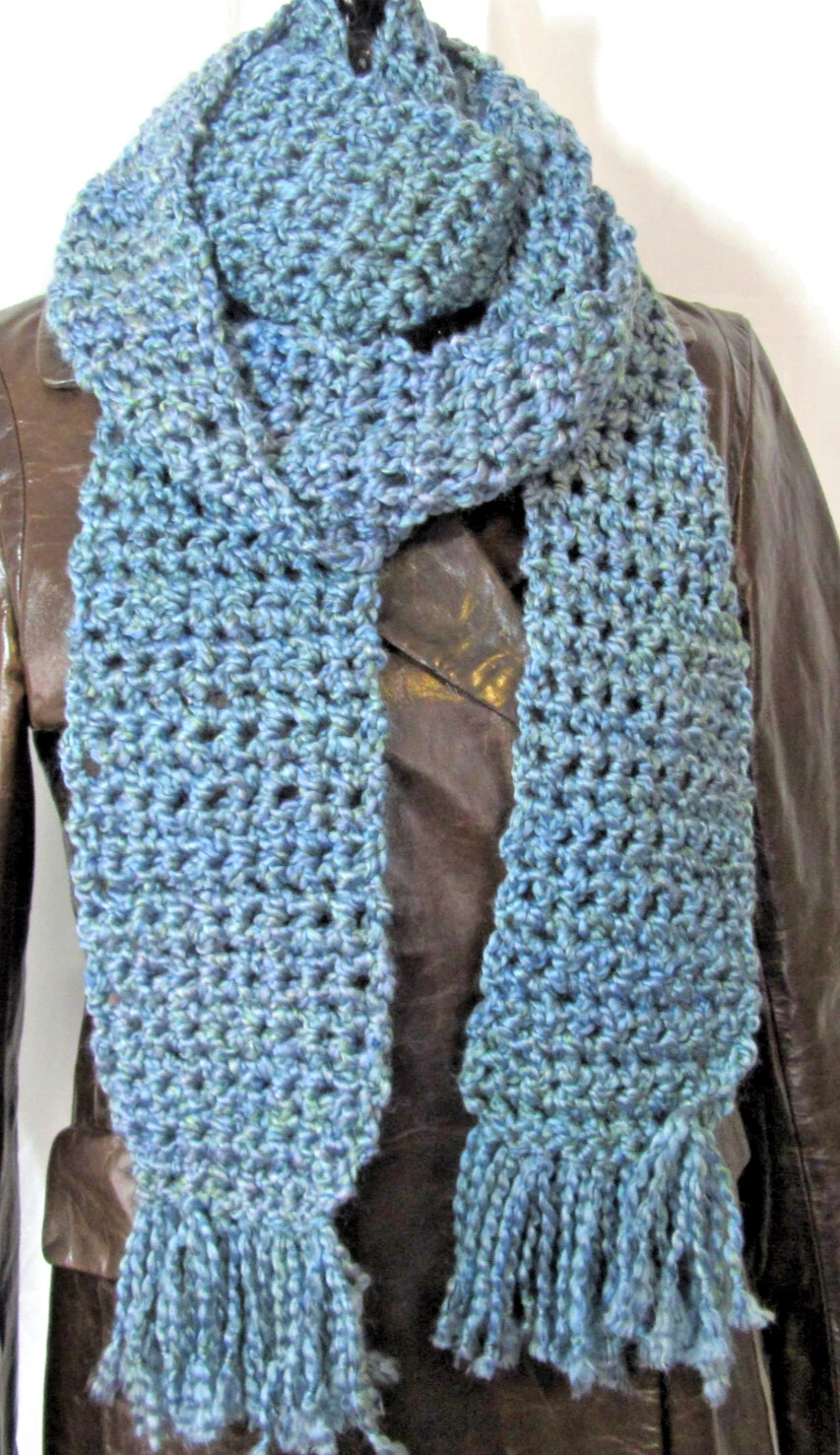Blue Winter Scarf 78x5 Long Handmade Crochet Hand Knit Warm Soft NWT