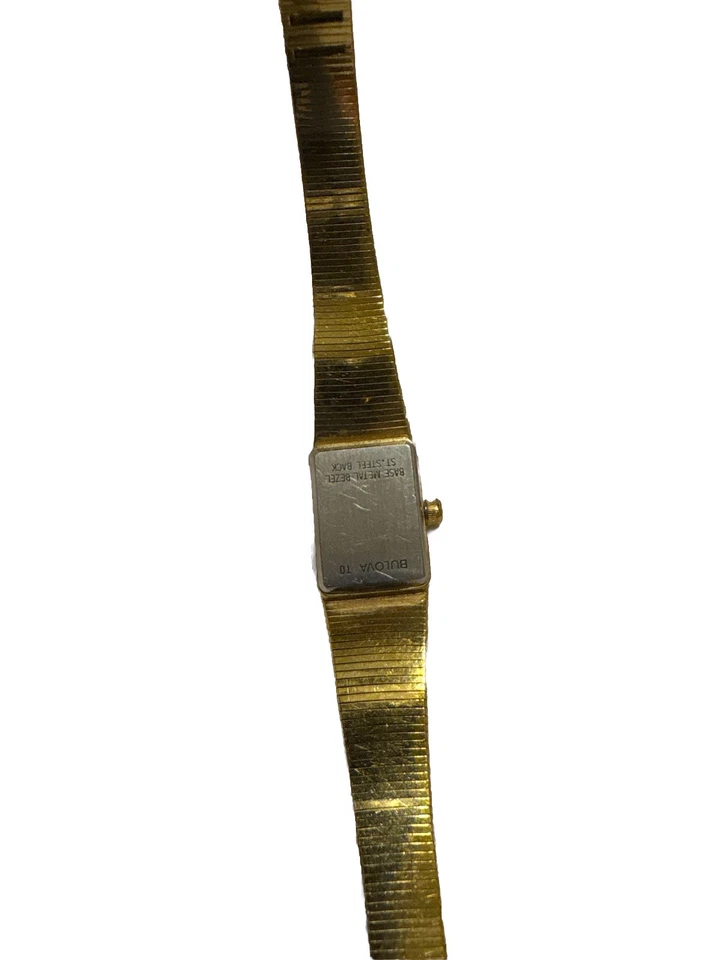 Bulova women's dress watch. Black square face with gold accents - Image 2 of 4